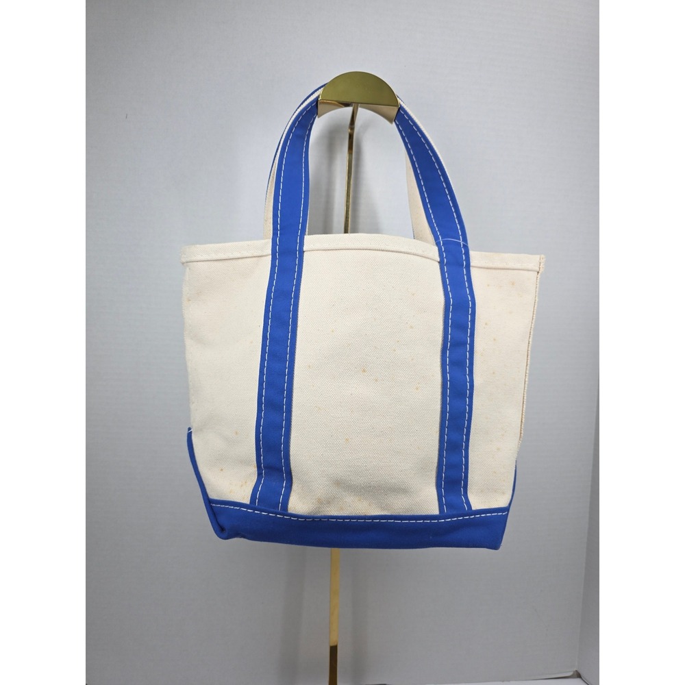 Vintage LL Bean Boat and Tote Canvas Bag Blue Cream Small Medium Made in USA